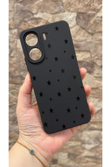 REDMİ 13C Uyumlu Mini Siyah Yıldız Desenli Silikon Darbe Emici Kamera Korumalı Yumuşak Rubber Kılıf