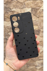 VİVO Y19S Uyumlu Mini Siyah Kalp Desenli Silikon Darbe Emici Klasik Korumalı Rubber Kılıf