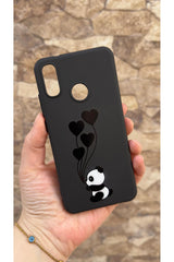 HUAWEİ P20 LİTE Uyumlu Kalpli Panda Desenli Silikon Darbe Emici Klasik Korumalı Rubber Kılıf