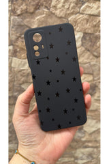 Redmi Note 12S Uyumlu Mini Siyah Yıldız Desenli Silikon Darbe Emici Klasik Korumalı Rubber KılıF