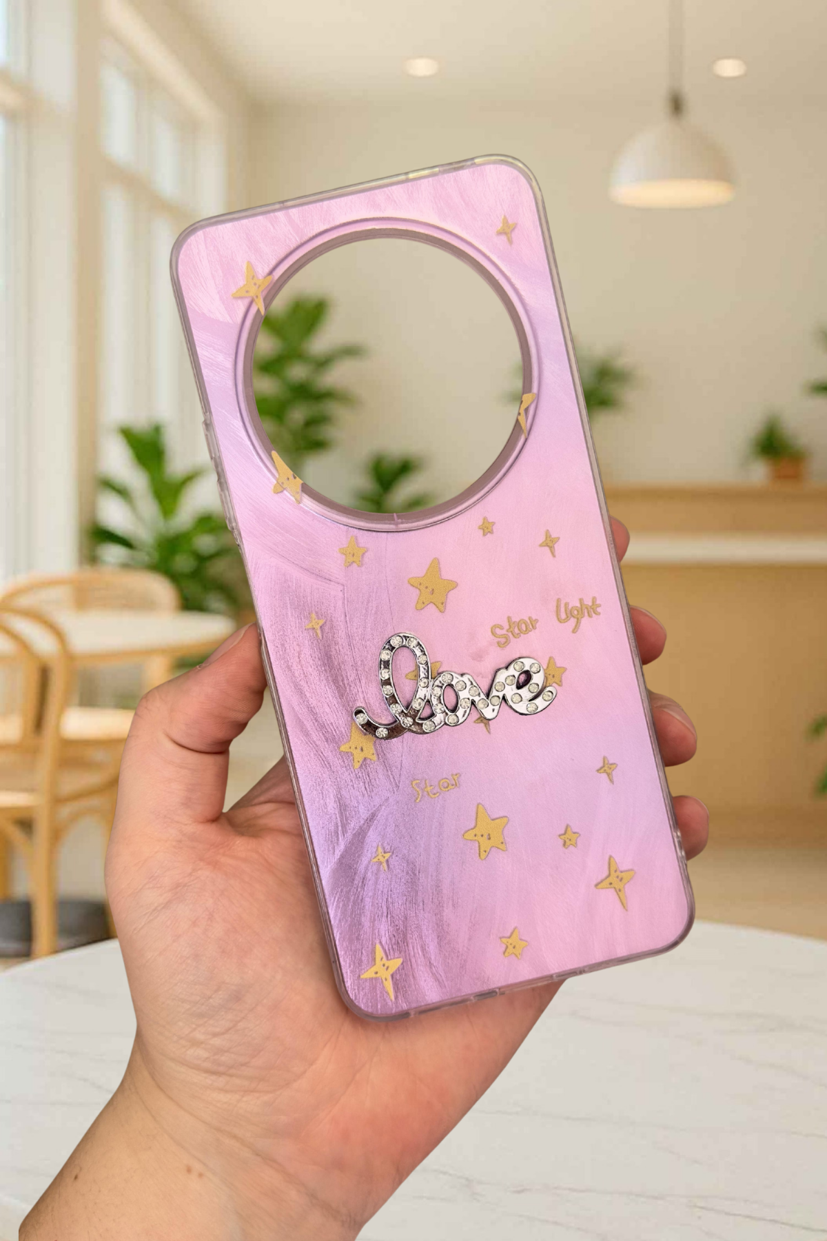 Redmi 14C Parlak Taşlı “Love” Yazılı Yıldız Desenli Telefon Kılıfı – Pastel Renkli Star Love Kılıf