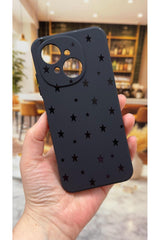 Tecno Spark Go1 Uyumlu Mini Siyah Yıldız Desenli Silikon Darbe Emici Klasik Korumalı Rubber Kılıf