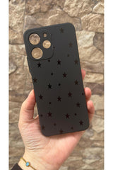 POCO X5 PRO Uyumlu Mini Siyah Yıldız Desenli Silikon Darbe Emici Klasik Korumalı Rubber Kılıf
