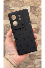 İnfinix Zero 30 4g Uyumlu Mini Siyah Yıldız Desenli Silikon Darbe Emici Klasik Korumalı Rubber Kılıf