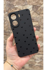 REDMİ 13C Uyumlu Mini Siyah Kalp Desenli Silikon Darbe Emici Kamera Korumalı Yumuşak Rubber Kılıf