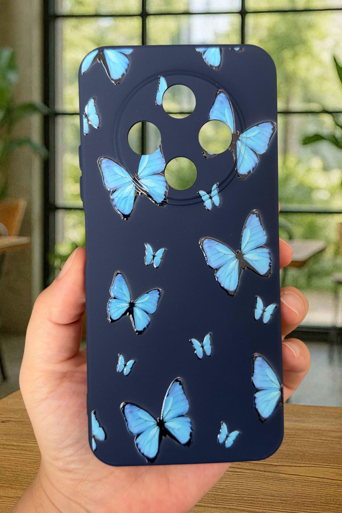 TECNO SPARK 30C Uyumlu Mavi Kelebek Desenli Silikon Darbe Emici Klasik Korumalı Rubber Kılıf