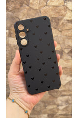 Samsung Galaxy S23 FE Uyumlu Mini Siyah Kalp Desenli Silikon Darbe Emici Klasik Korumalı Rubber Kılıf