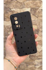 Poco F5 Pro Uyumlu Mini Siyah Yıldız Desenli Silikon Darbe Emici Klasik Korumalı Rubber Kılıf