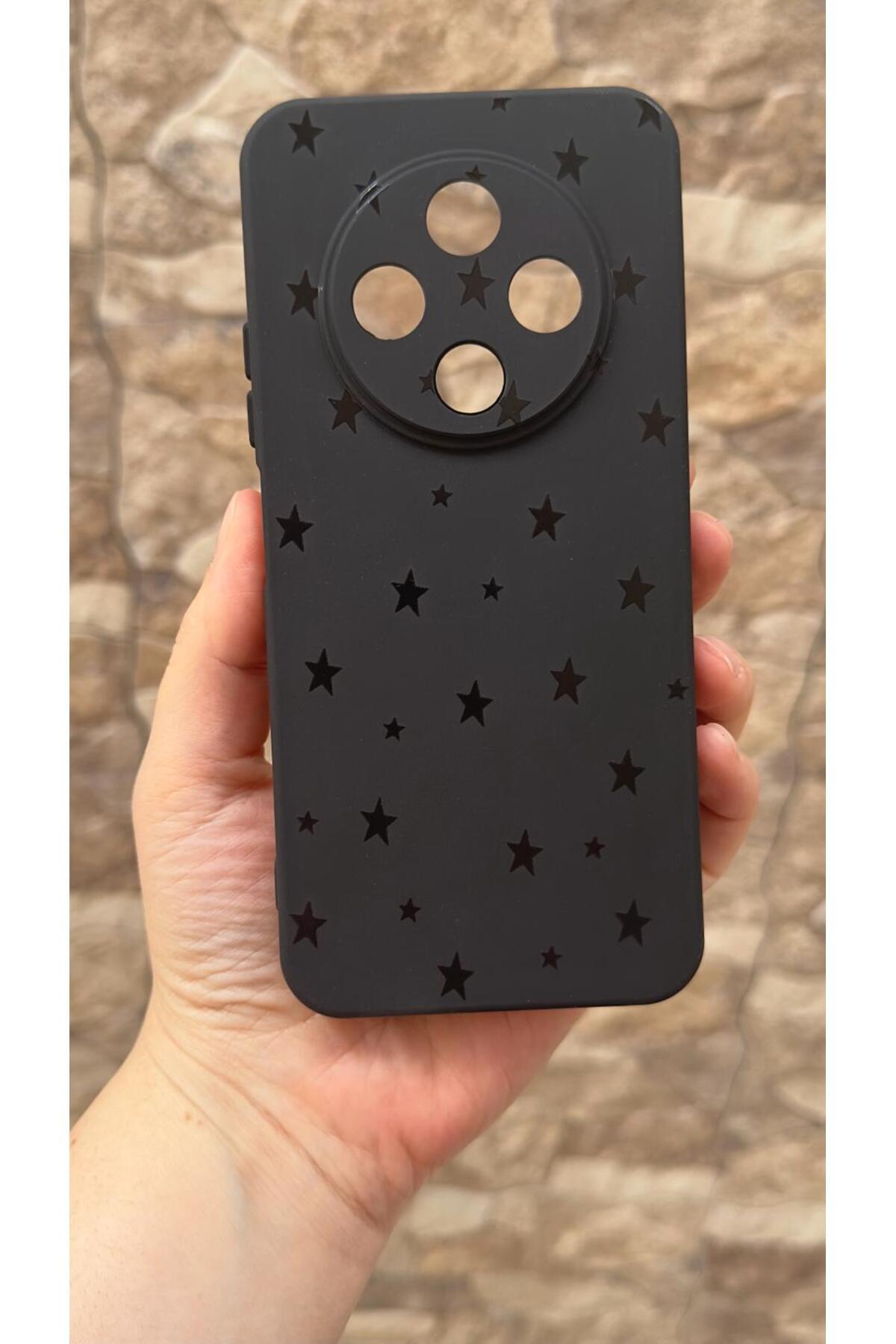 TECNO SPARK 30C Uyumlu Mini Siyah Yıldız Desenli Silikon Darbe Emici Klasik Korumalı Rubber Kılıf