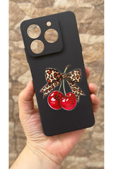 General Mobile Era 50 Uyumlu Kiraz Fiyonk Leopar Desenli Silikon Darbe Emici Klasik Korumalı Rubber Kılıf