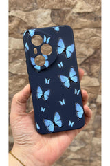 Honor 400 Pro Uyumlu Mavi Kelebek Desenli Silikon Darbe Emici Klasik Korumalı Rubber Kılıf