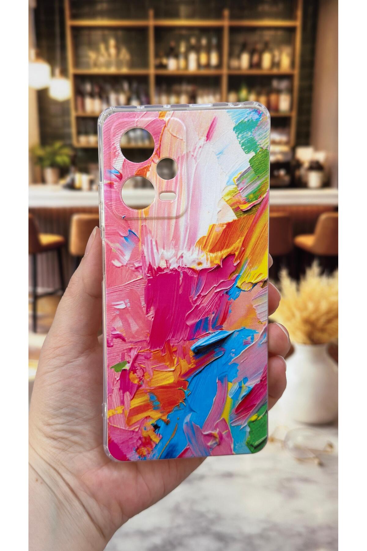 Redmi Note 12 Pro 5G Uyumlu Renkli Soyut Desenli Şeffaf Darbe Emici Kamera Korumalı Clear Kılıf
