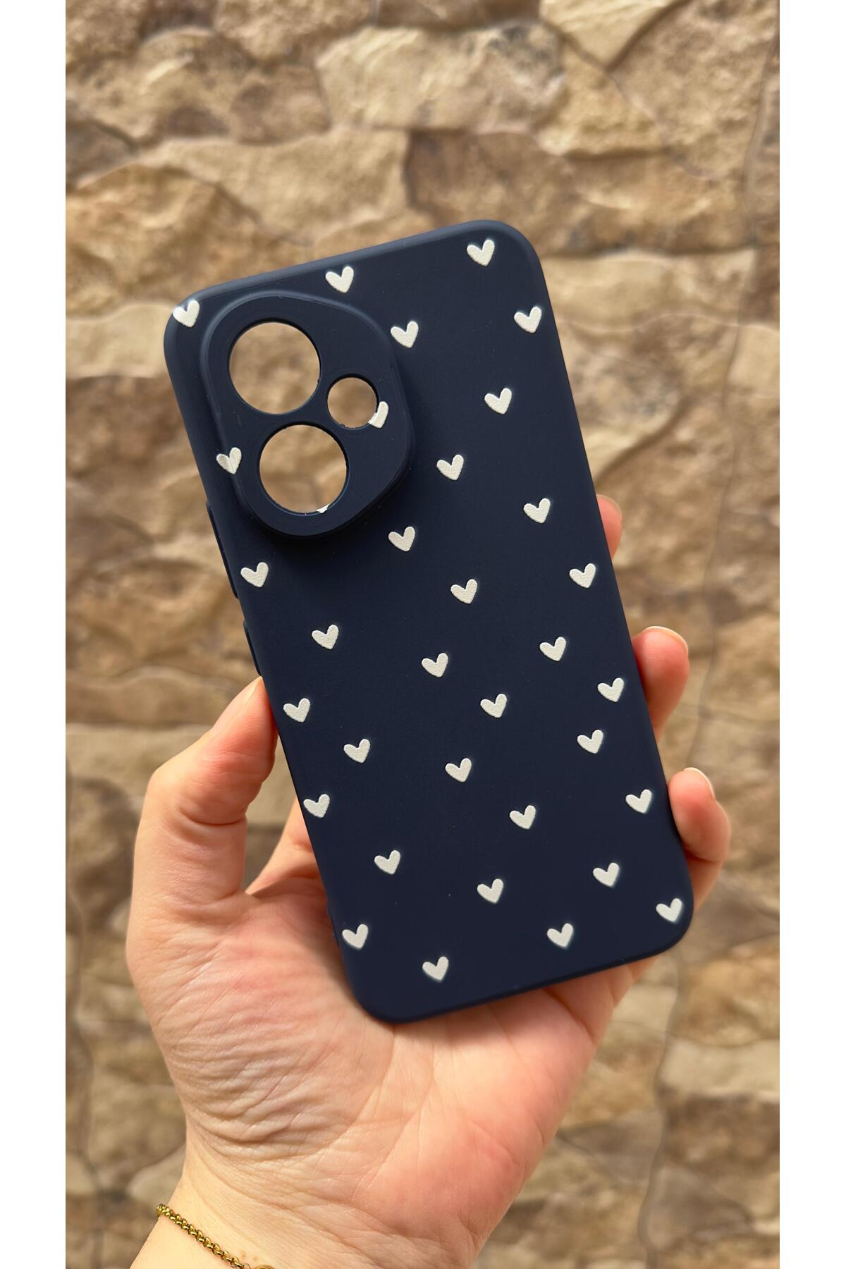 Honor 400 Uyumlu Silikon Mini Beyaz Kalp Desenli Darbe Emici Klasik Korumalı Rubber Kılıf