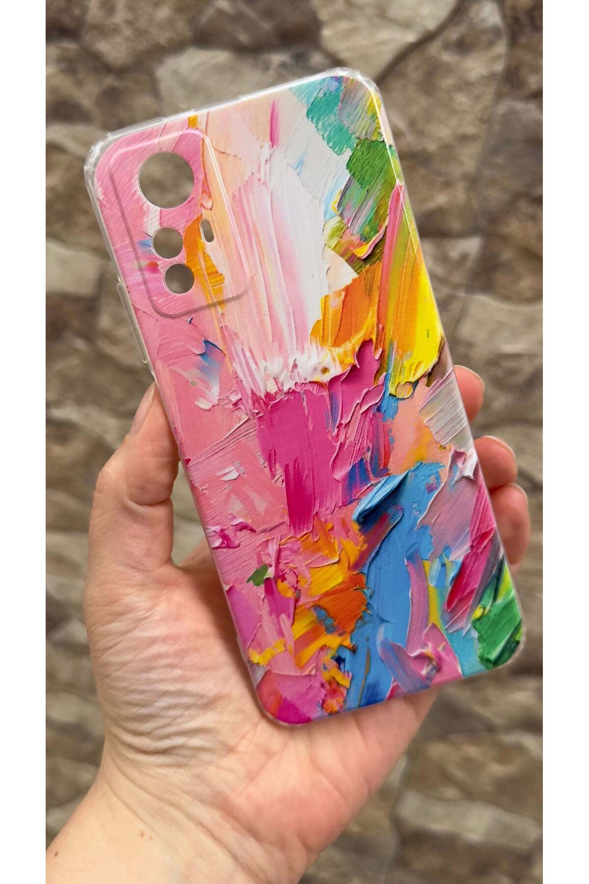 Redmi Note 12S Uyumlu Renkli Soyut Desenli Şeffaf Darbe Emici Kamera Korumalı Clear Kılıf