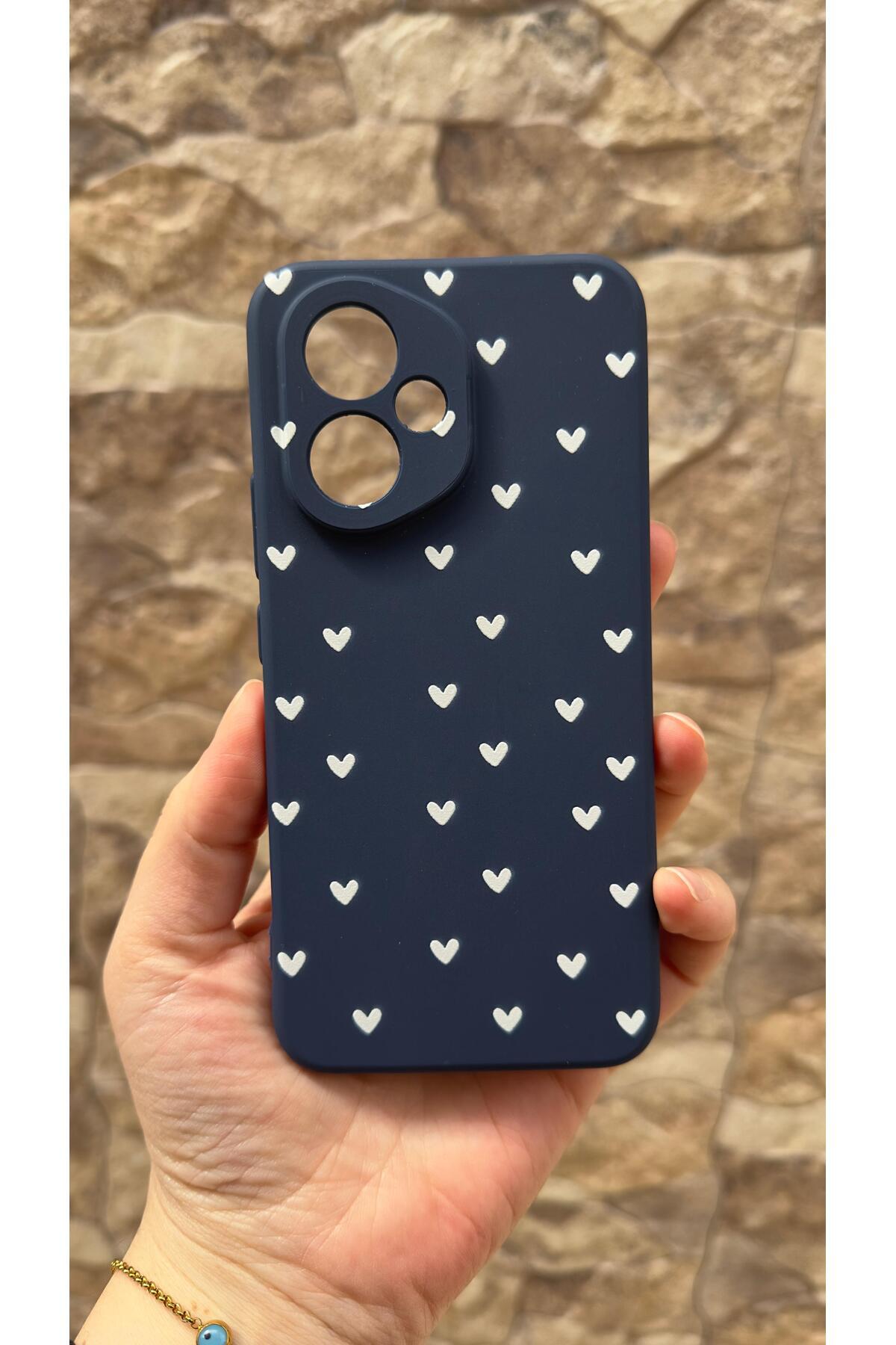 Honor 400 Uyumlu Silikon Mini Beyaz Kalp Desenli Darbe Emici Klasik Korumalı Rubber Kılıf