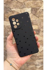Samsung Galaxy A53 Uyumlu Mini Siyah Kalp Desenli Silikon Darbe Emici Klasik Korumalı Rubber Kılıf