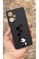 Poco F5 Uyumlu Kalpli Panda Desenli Silikon Darbe Emici Klasik Korumalı Rubber Kılıf