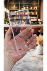 Redmi Note 12 Pro 5G Uyumlu Renkli Mini Kalp Desenli Şeffaf Darbe Emici Kamera Korumalı Clear Kılıf