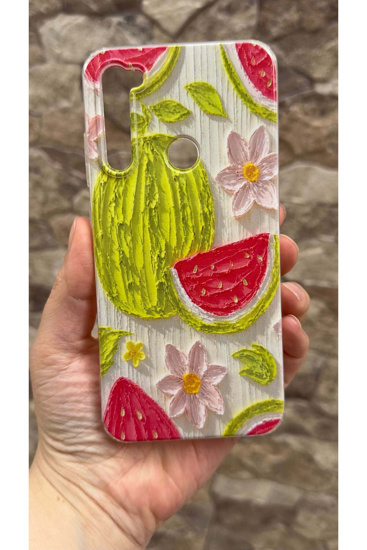 Redmi Note 8 Uyumlu Karpuz Desenli Yaz Temalı Şeffaf Darbe Emici Kamera Korumalı Clear Kılıf