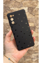 Samsung Galaxy S20 Fe Uyumlu Mini Siyah Kalp Desenli Silikon Darbe Emici Klasik Korumalı Rubber Kılıf