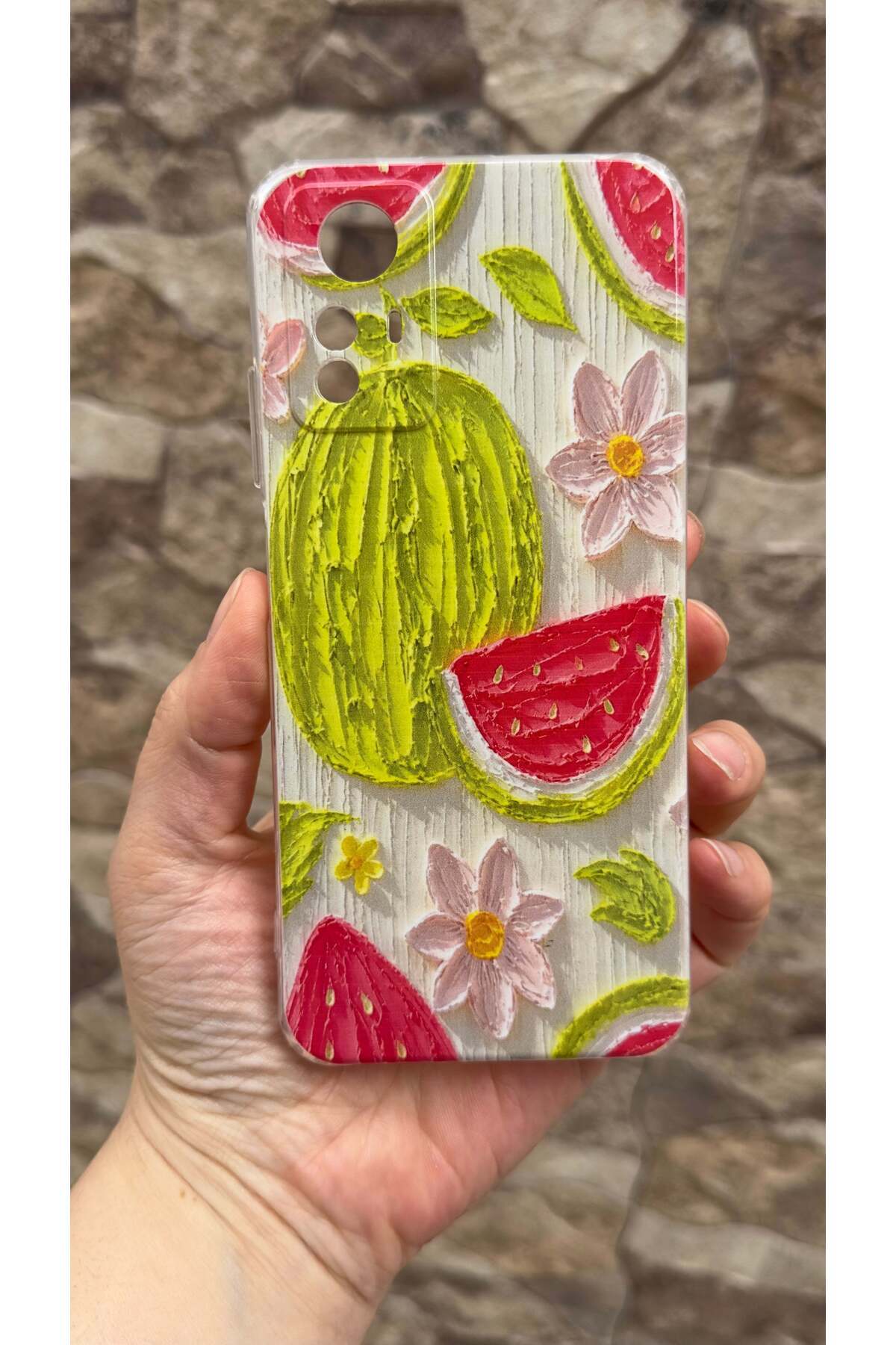 Redmi Note 12S Uyumlu Karpuz Desenli Yaz Temalı Şeffaf Darbe Emici Kamera Korumalı Clear Kılıf