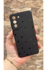 Samsung Galaxy S21 Fe Uyumlu Mini Siyah Yıldız Desenli Silikon Darbe Emici Klasik Korumalı Rubber Kılıf
