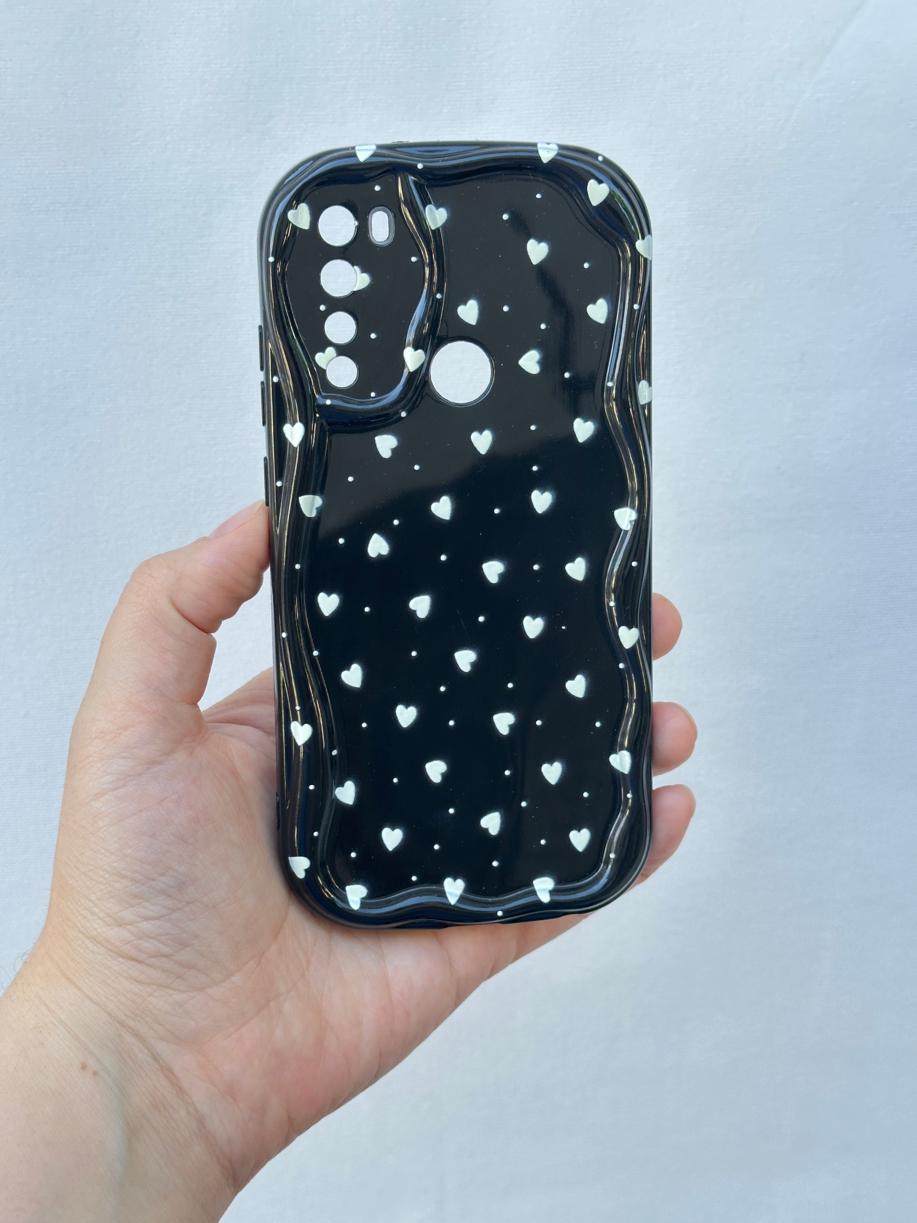 Redmi Note 8 Kalp Desenli Kamera Korumalı Zarif Tasarımlı Siyah Mock Kılıf