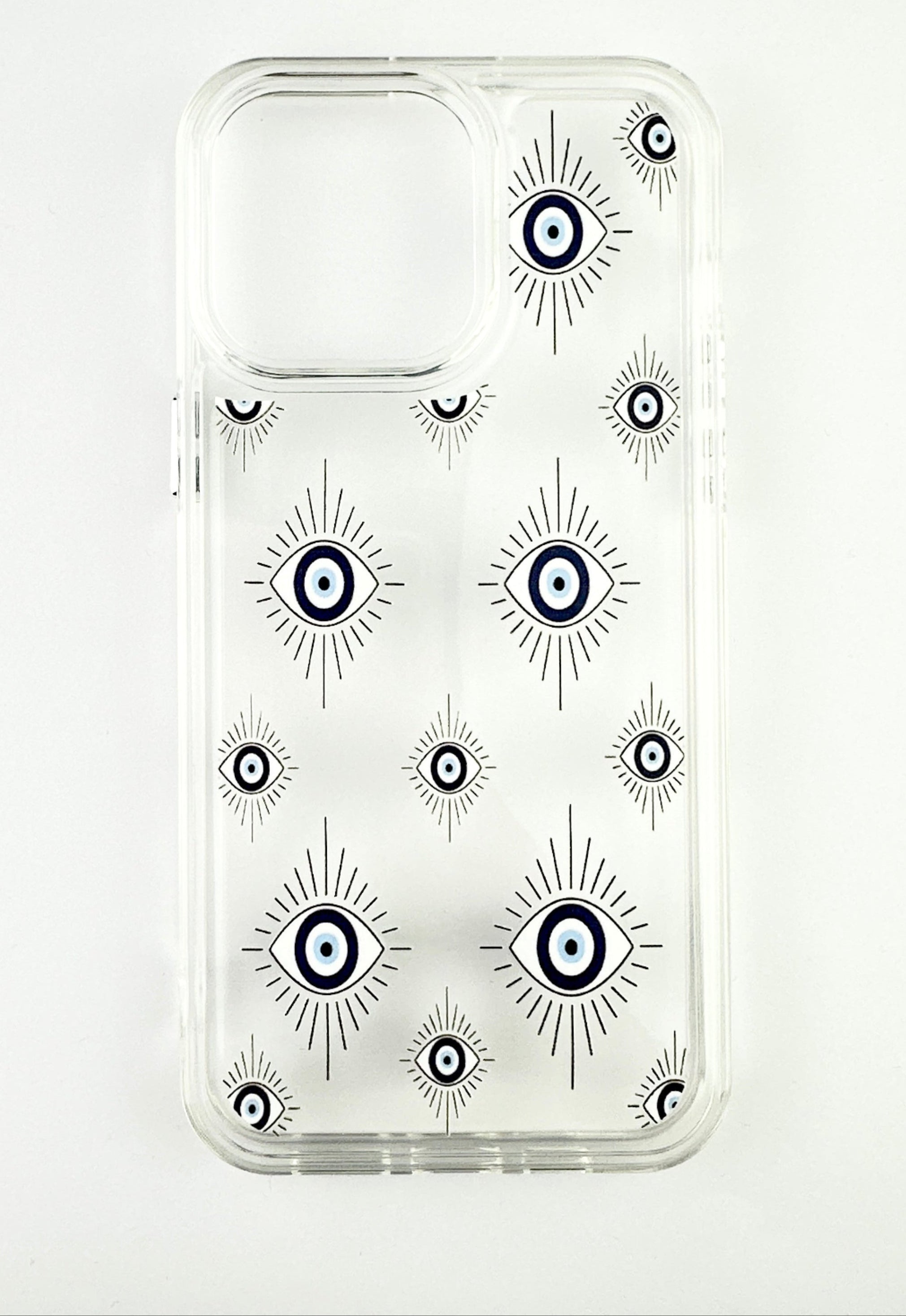 Parlak Metal Tuşlu Mavi Göz Desenli Darbe Emici Sağlam Evil Eye Kılıf
