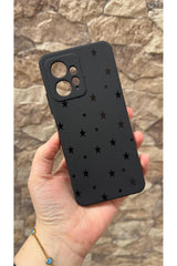 Redmi Note 12 4G Uyumlu Mini Siyah Yıldız Desenli Silikon Darbe Emici Klasik Korumalı Rubber Kılıf