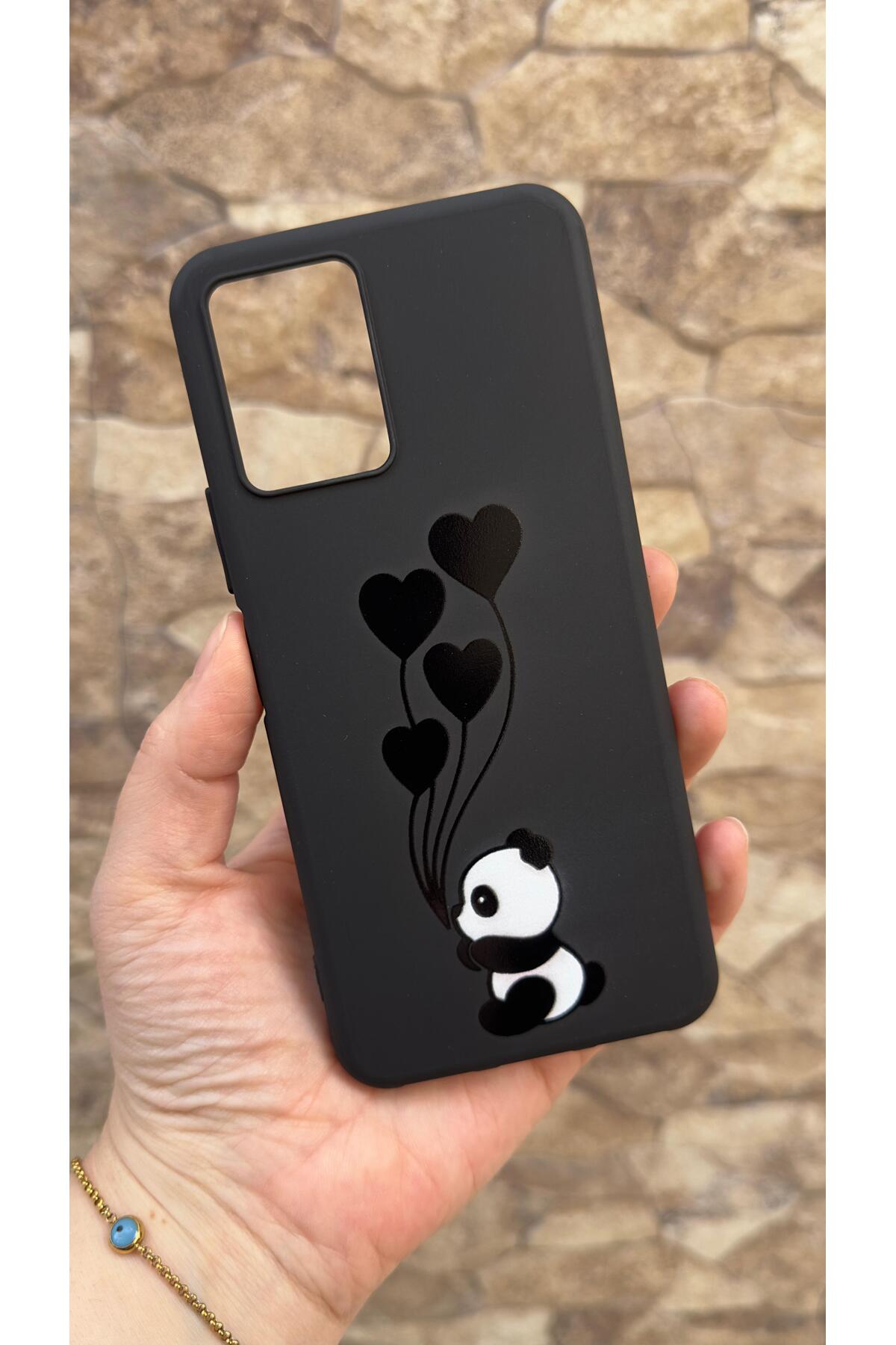 Vivo Y21 Uyumlu Kalpli Panda Desenli Silikon Darbe Emici Klasik Korumalı Rubber Kılıf