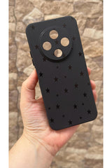 TECNO SPARK 30C Uyumlu Mini Siyah Yıldız Desenli Silikon Darbe Emici Klasik Korumalı Rubber Kılıf