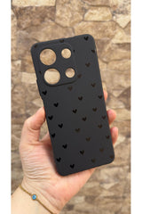 Redmi 15C Uyumlu Mini Siyah Kalp Desenli Silikon Darbe Emici Klasik Korumalı Rubber Kılıf