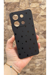 Redmi 15C Uyumlu Mini Siyah Yıldız Desenli Silikon Darbe Emici Klasik Korumalı Rubber Kılıf