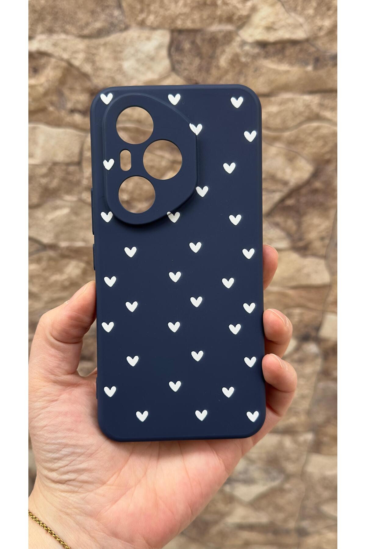 Honor 400 Pro Uyumlu Mini Beyaz Kalp Desenli Silikon Darbe Emici Klasik Korumalı Rubber Kılıf