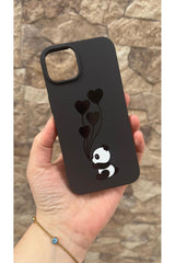 iPhone 12 ve 12 Pro Uyumlu Kalpli Panda Desenli Silikon Darbe Emici Klasik Korumalı Rubber Kılıf