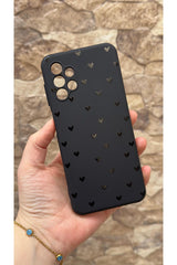 Samsung Galaxy A13 Uyumlu Mini Siyah Kalp Desenli Silikon Darbe Emici Klasik Korumalı Rubber Kılıf
