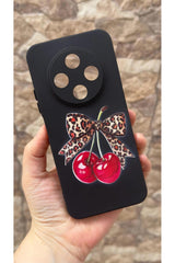 TECNO SPARK 30C Uyumlu Kiraz Leopar Fiyonk Desenli Silikon Darbe Emici Klasik Korumalı Rubber Kılıf