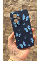 Honor 400 Uyumlu Mavi Kelebek Desenli Silikon Darbe Emici Klasik Korumalı Rubber Kılıf