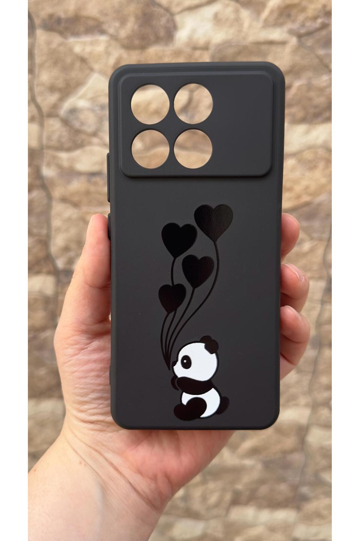 Poco X6 Pro 5G Uyumlu Kalpli Panda Desenli Silikon Darbe Emici Klasik Korumalı Rubber Kılıf
