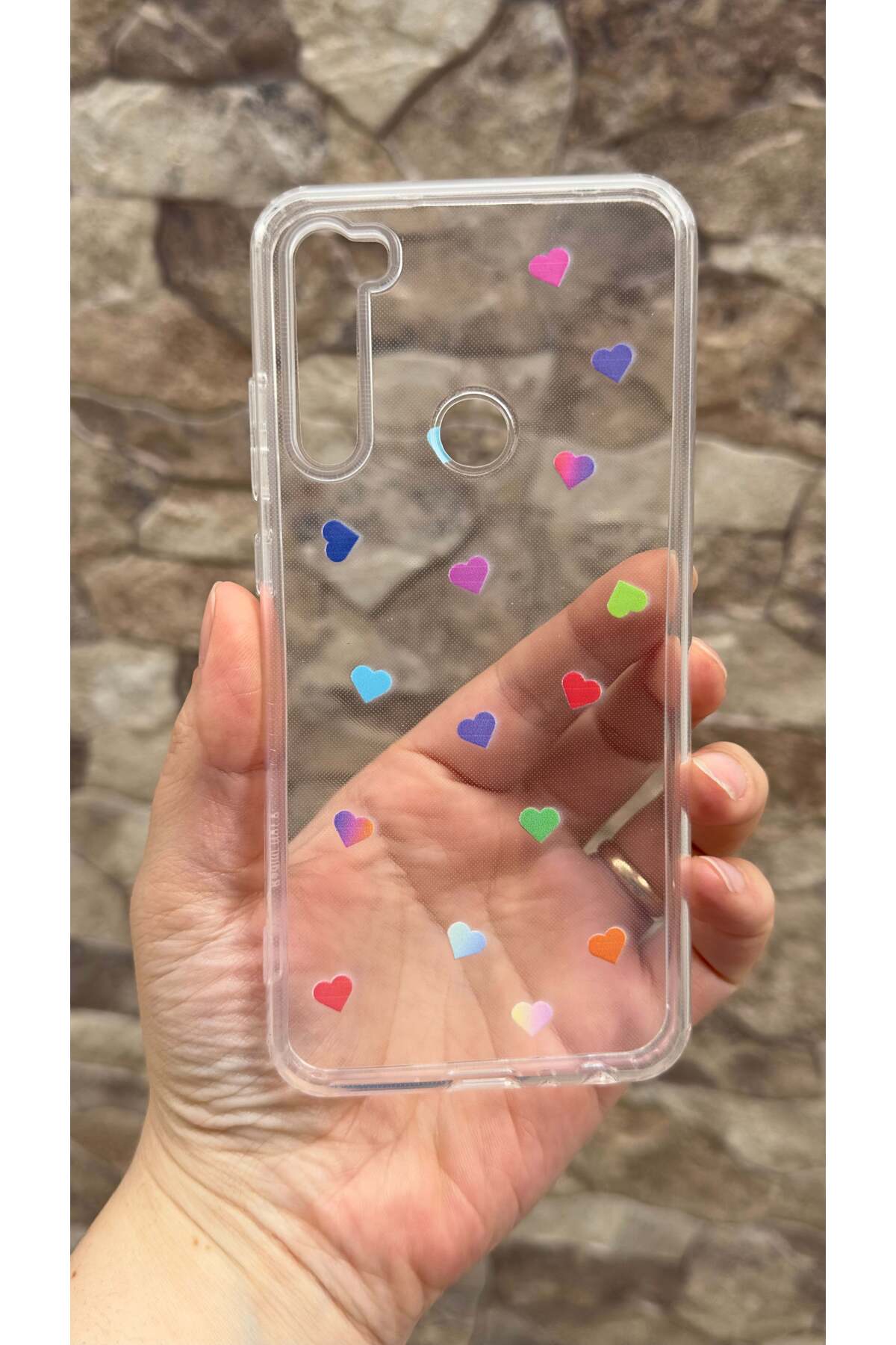 Redmi Note 8 Uyumlu Renkli Mini Kalp Desenli Şeffaf Darbe Emici Kamera Korumalı Clear Kılıf