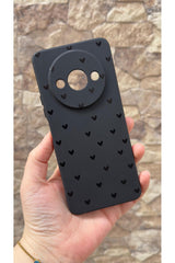 Redmi A3 Uyumlu Mini Siyah Kalp Desenli Silikon Darbe Emici Klasik Korumalı Rubber Kılıf