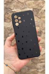 Samsung Galaxy A13 Uyumlu Mini Siyah Yıldız Desenli Silikon Darbe Emici Klasik Korumalı Rubber Kılıf