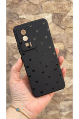 Poco F5 Pro Uyumlu Mini Siyah Kalp Desenli Silikon Darbe Emici Klasik Korumalı Rubber Kılıf