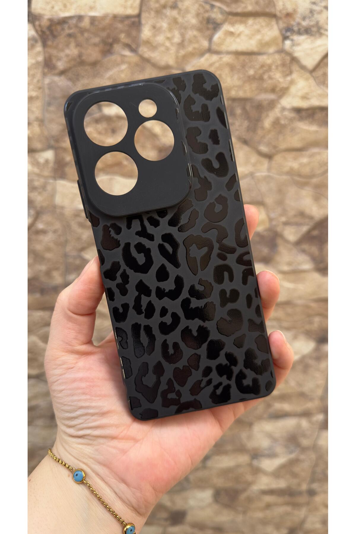 İNFİNİX HOT 40 Uyumlu Leopar Desenli Silikon Darbe Emici Klasik Korumalı Rubber Kılıf