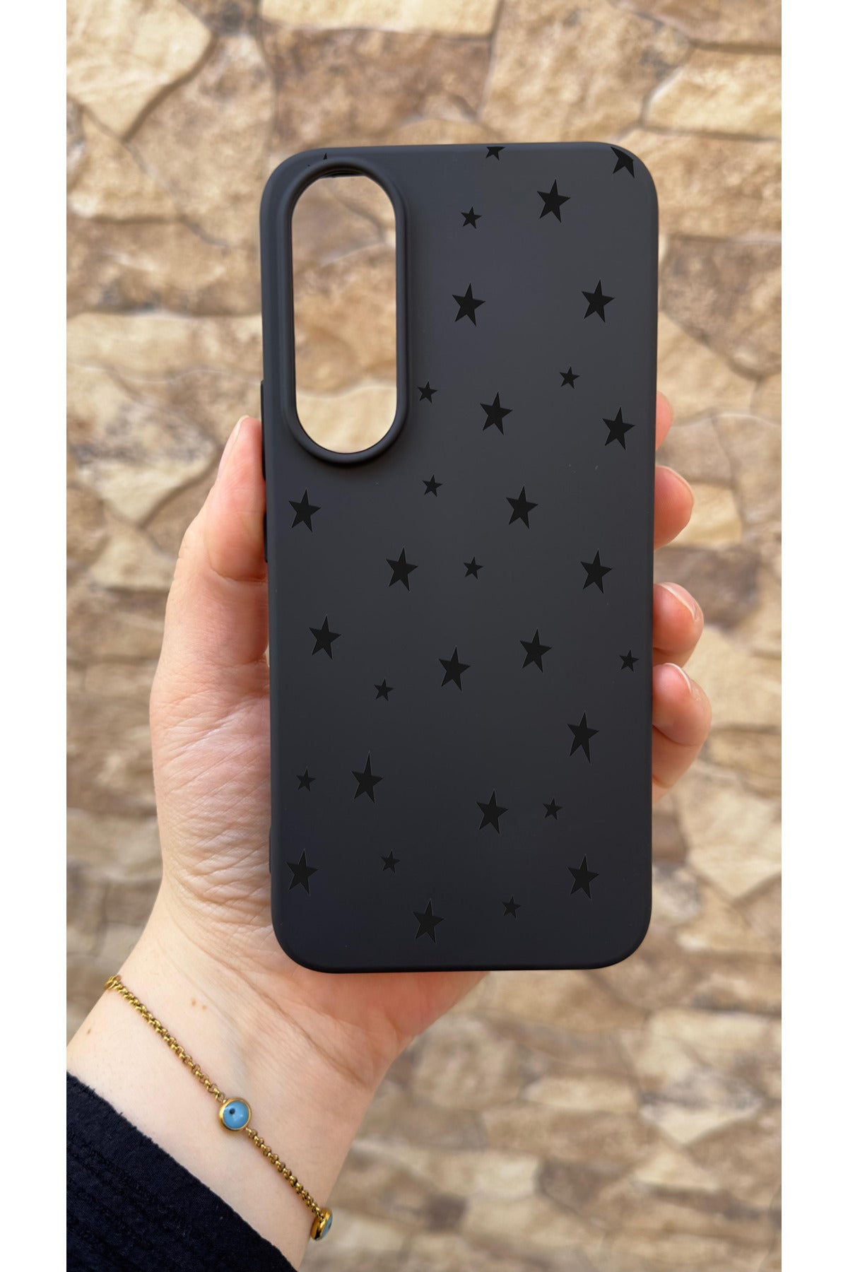 Vivo V70 FE 5G Uyumlu Mini Siyah Yıldız Desenli Silikon Darbe Emici Klasik Korumalı Rubber Kılıf