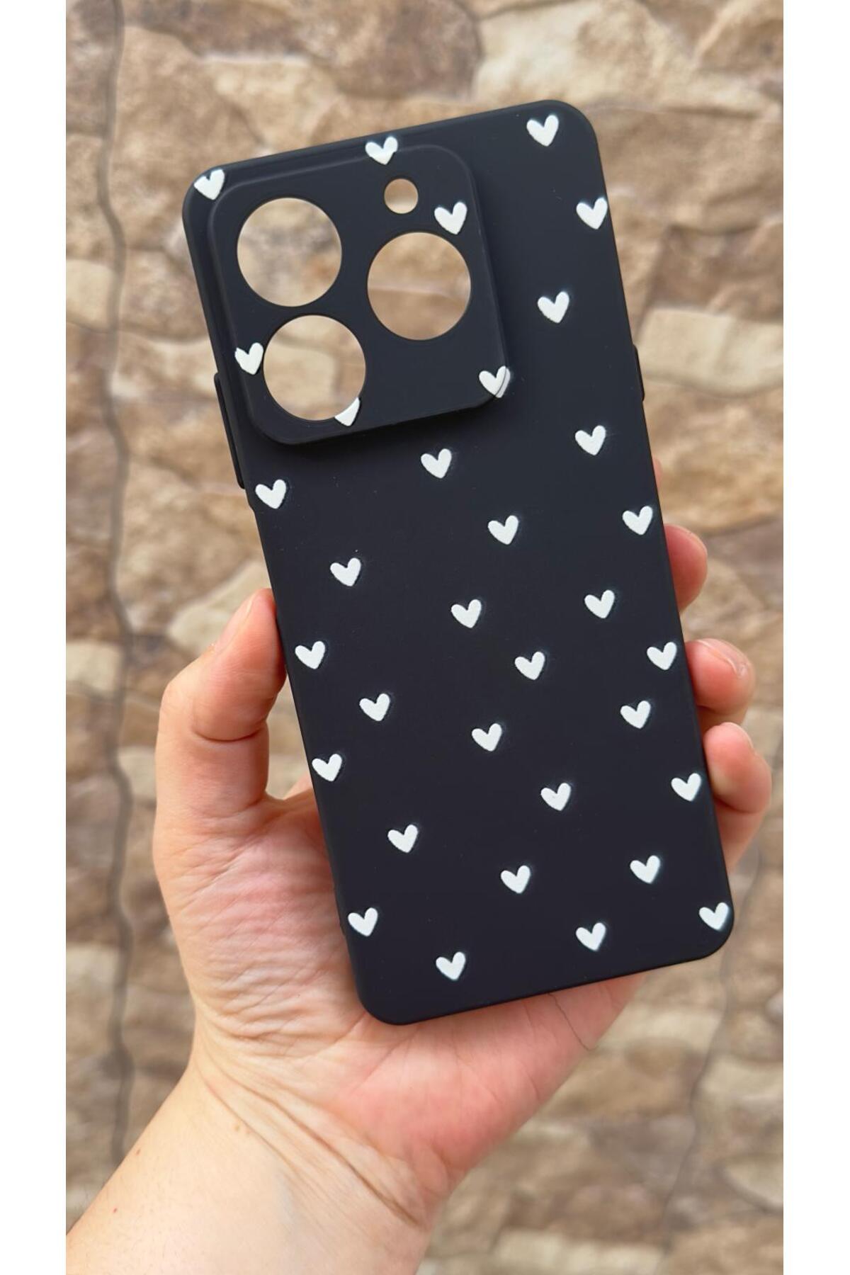 General Mobile Era 50 Uyumlu Mini Beyaz Kalp Desenli Silikon Darbe Emici Klasik Korumalı Rubber Kılıf