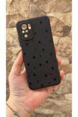Redmi Note 10 ve 10S Uyumlu Mini Siyah Yıldız Desenli Silikon Darbe Emici Klasik Korumalı Rubber Kılıf