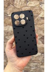 Mi 15T PRO Uyumlu Mini Siyah Kalp Desenli Silikon Darbe Emici Klasik Korumalı Rubber Kılıf