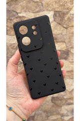 İnfinix Zero 30 4g Uyumlu Mini Siyah Kalp Desenli Silikon Darbe Emici Klasik Korumalı Rubber Kılıf
