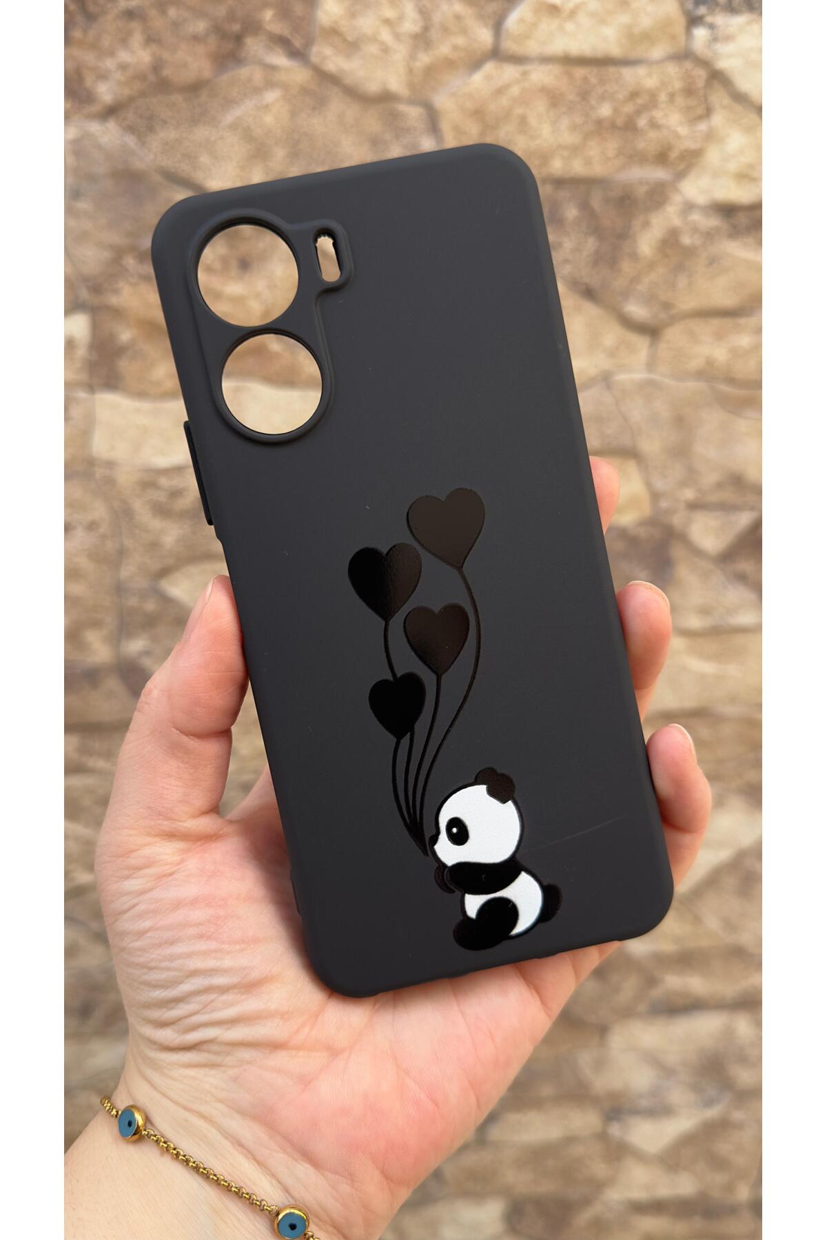 Vivo Y16 Uyumlu Kalpli Panda Desenli Silikon Darbe Emici Klasik Korumalı Rubber Kılıf